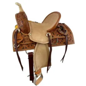 12" DOUBLE T  HARD SEAT ROPING STYLE SADDLE WITH FLORAL TOOLING