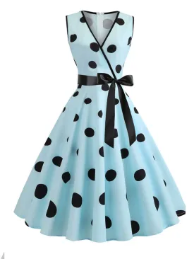 1950s Bow Polka Dot Swing Dress