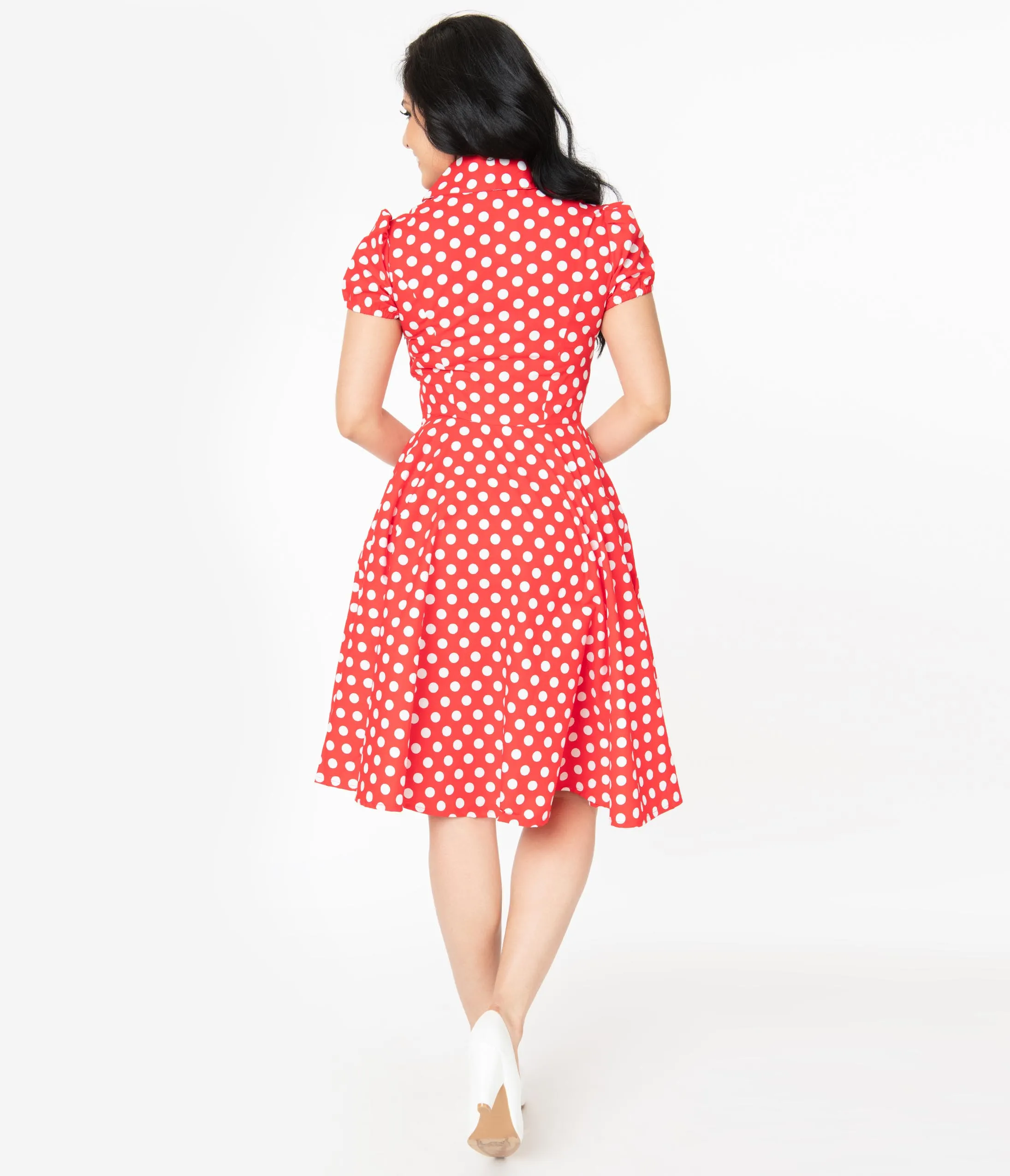 1950s Style Red & White Polka Dot Mona Swing Dress
