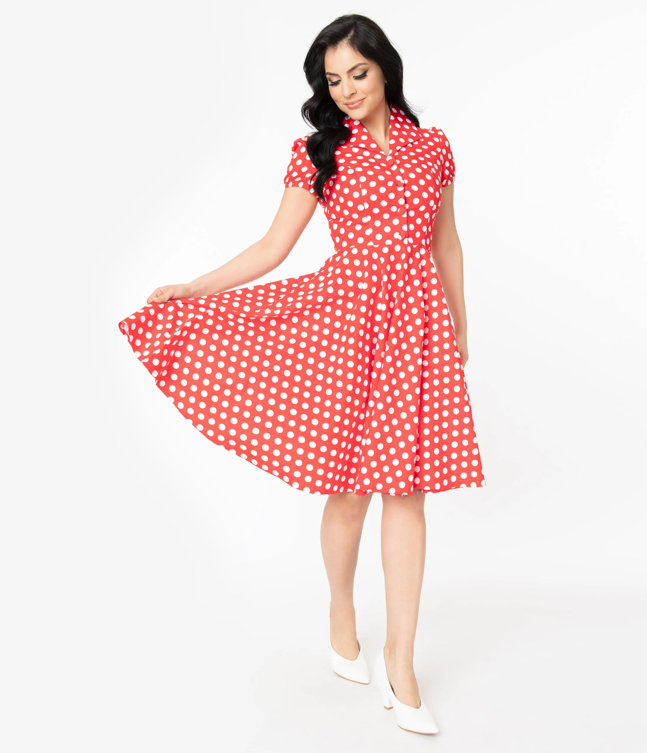 1950s Style Red & White Polka Dot Mona Swing Dress