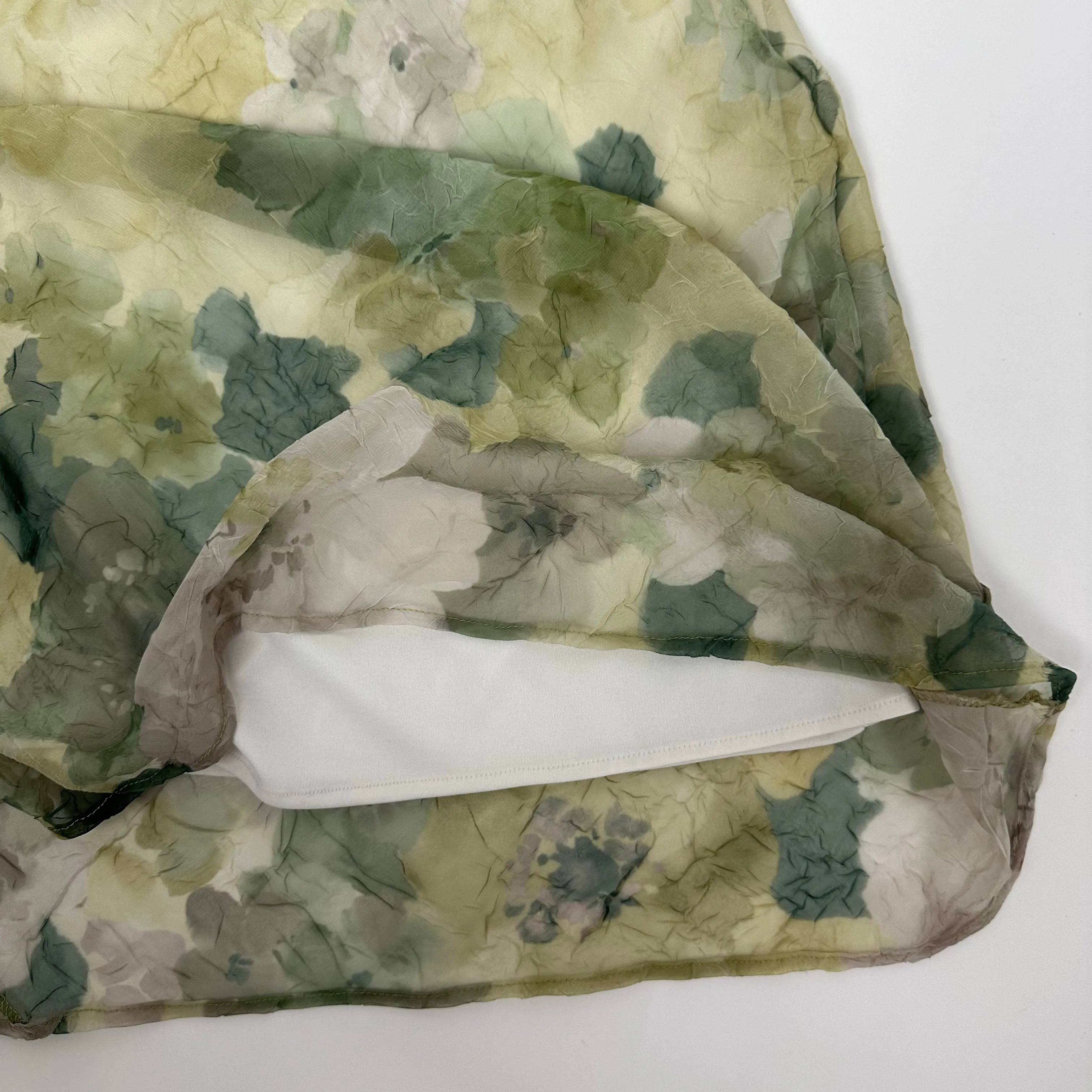 90s Sage Green Floral Maxi Skirt (S)