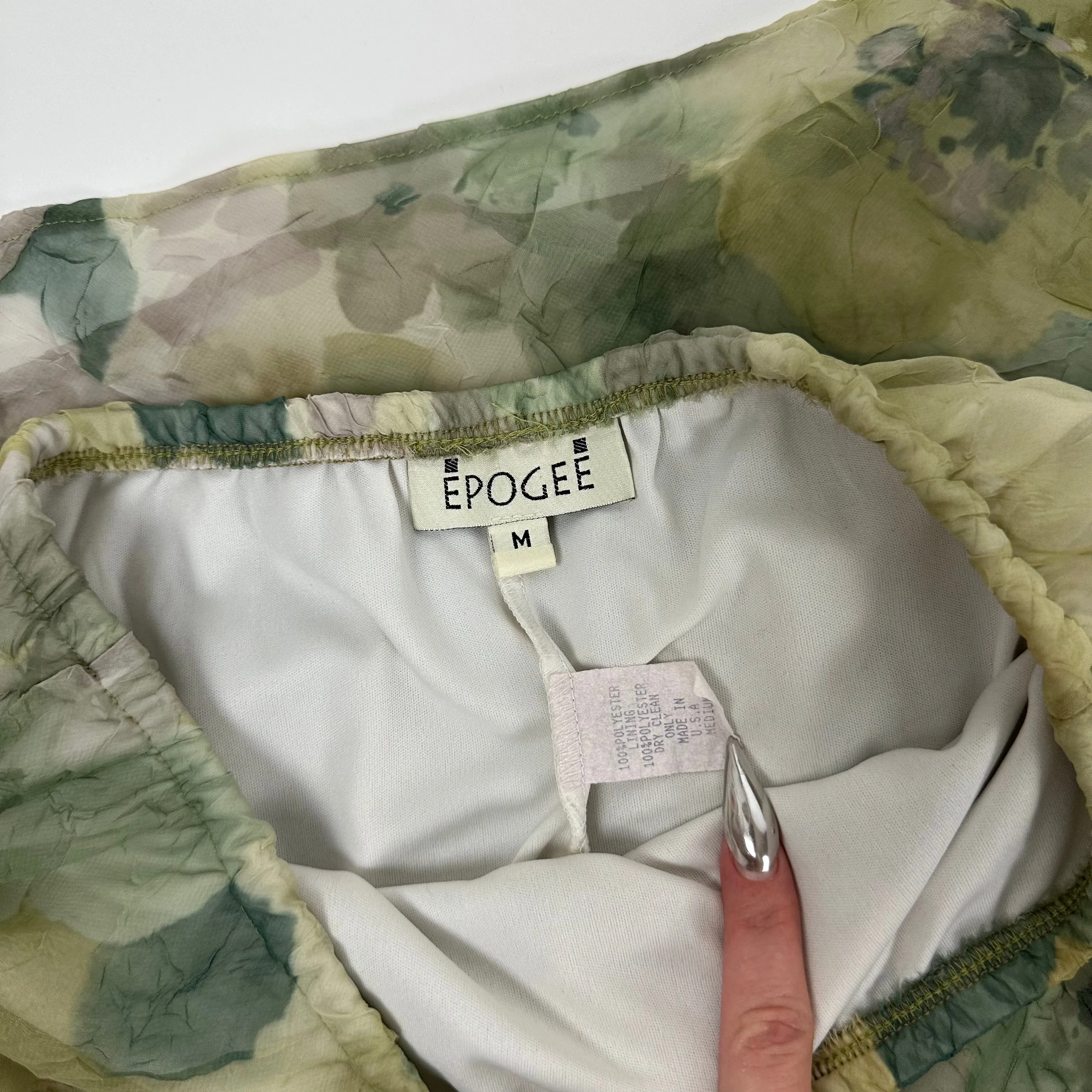 90s Sage Green Floral Maxi Skirt (S)