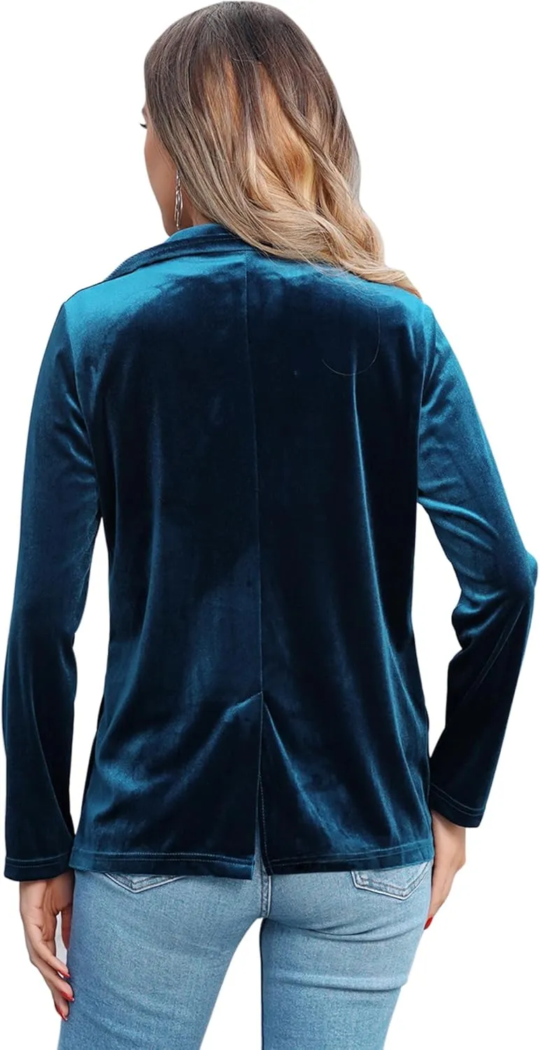 ABAFIP Women Velvet Blazers Casual Suit Cardigan Jacket Shawl Collar Short Blazer Outwear with Pockets