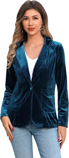 ABAFIP Women Velvet Blazers Casual Suit Cardigan Jacket Shawl Collar Short Blazer Outwear with Pockets