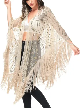 Anna-Kaci Womens Oversized Gatsby Hand Beaded Fringed Sequin Evening Shawl Wrap