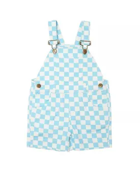 Baby Girls Jumpsuits and Rompers | Checkerboard Shorts - Blue | Dotty Dungarees