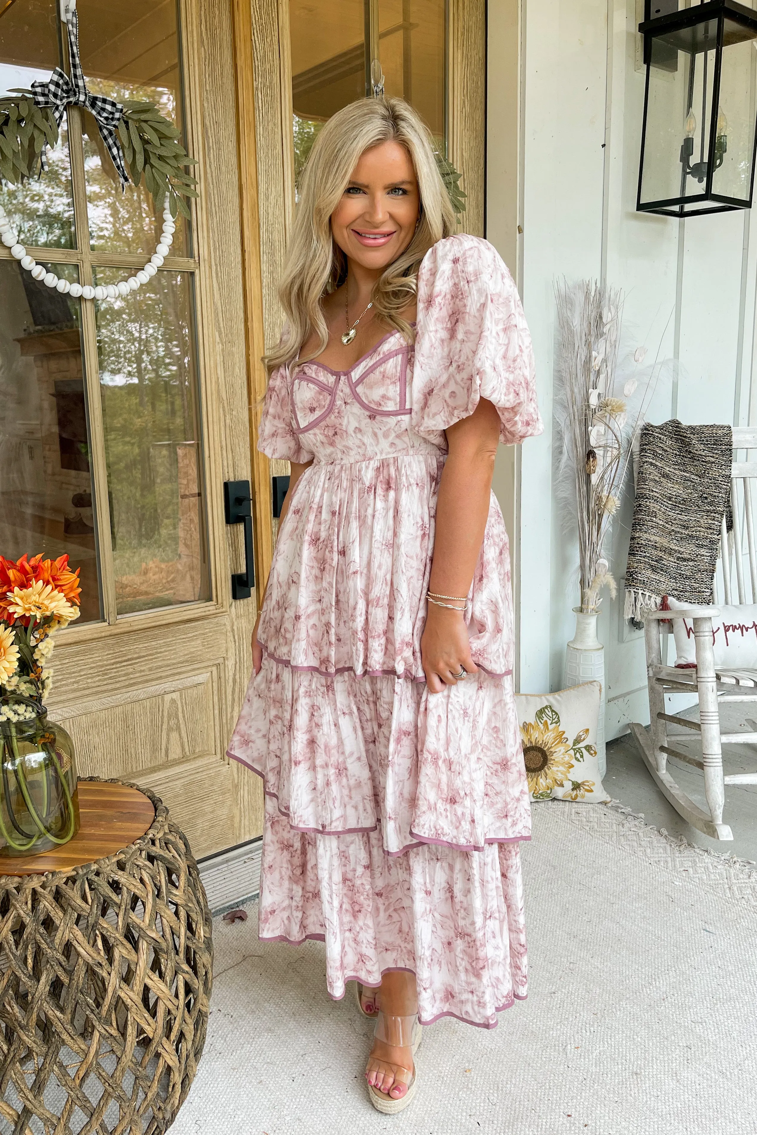 Beverly Floral Print Bubble Sleeve Maxi Dress  *FINAL SALE*