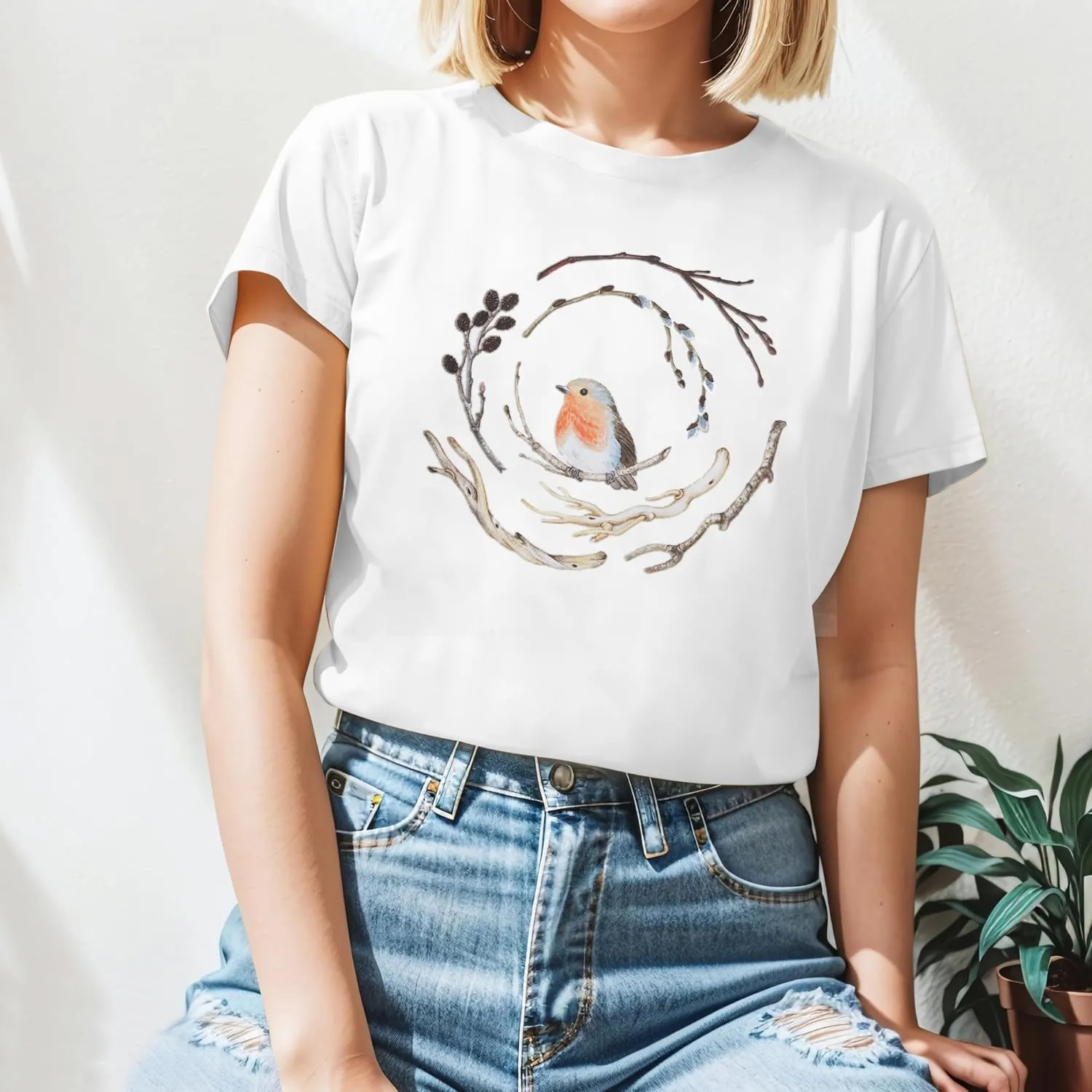 Bird Shirt Women Boho Flower: Watercolor Bird Shirts Nature Animal Gift Floral Graphic Tee Botanical Garden Lover Top