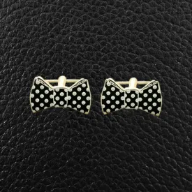 Black & White Polka Dot Bow Tie Cufflinks