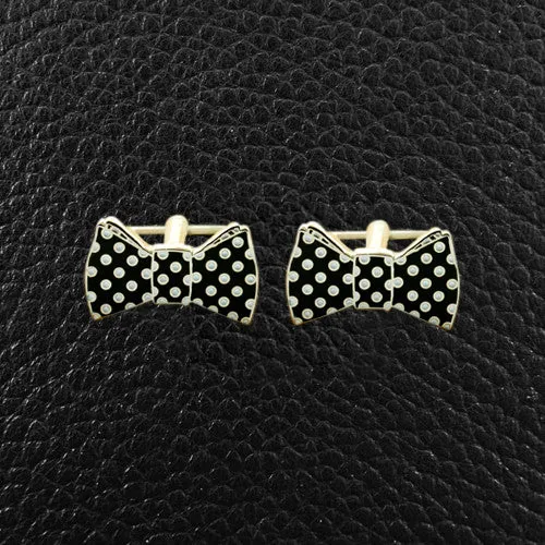 Black & White Polka Dot Bow Tie Cufflinks