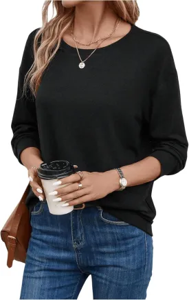 COZYEASE Women's Striped Long Sleeve Shirts Casual Crewneck Drop Shoulder Tops Basic Tees T Shirts