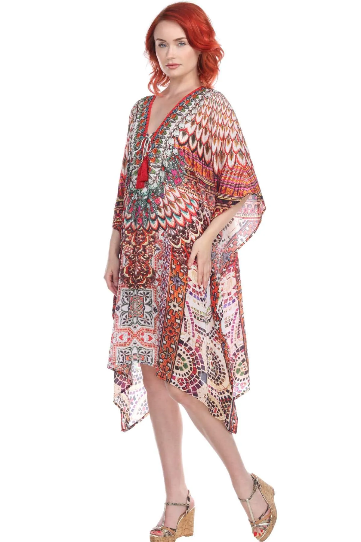 Designer Women's Beach Kaftan Dress in Viscose Silk