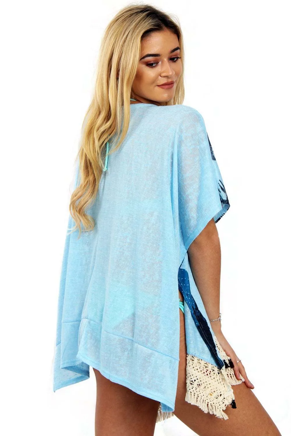 Feather Print Tassel Trim Holiday Kaftan
