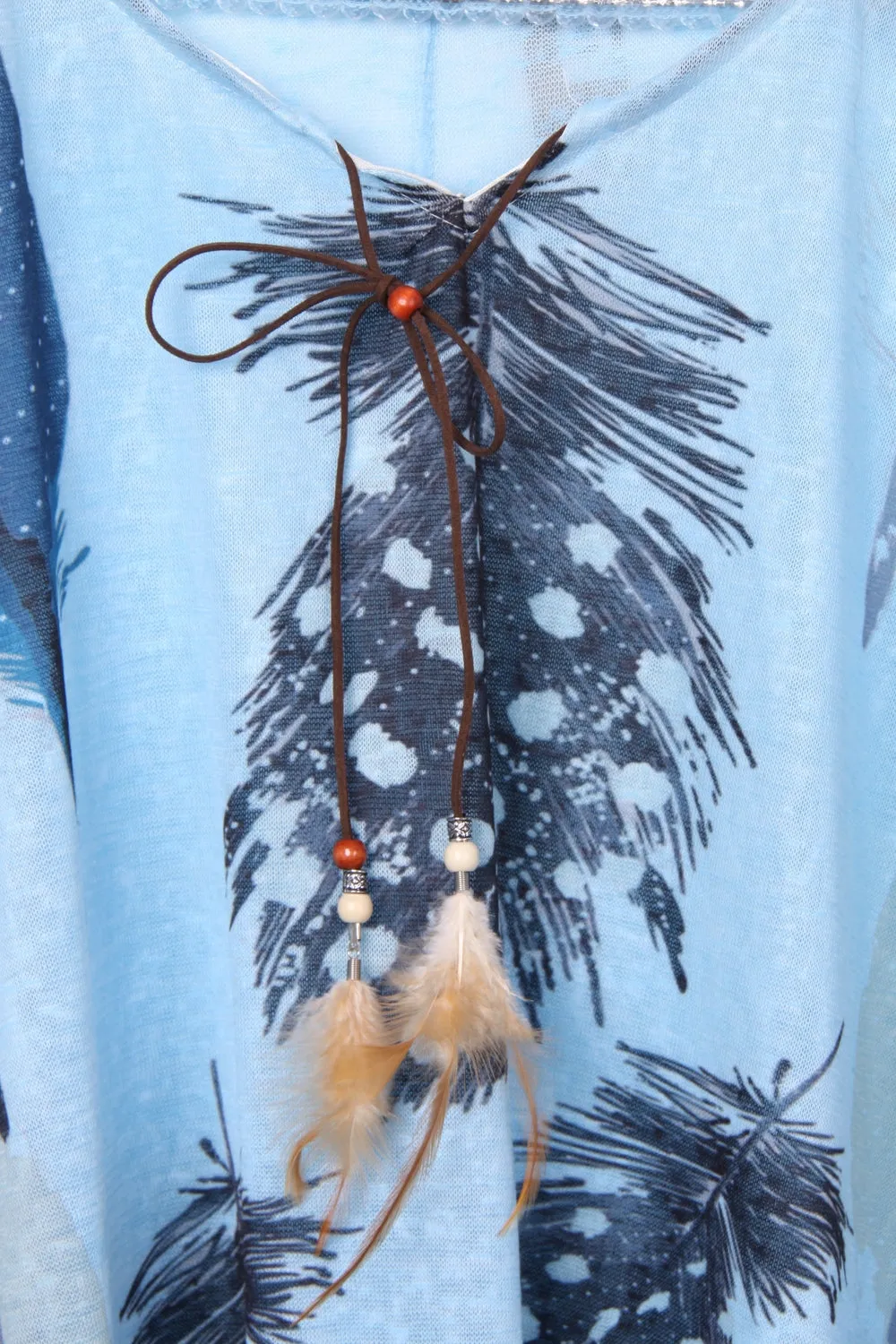Feather Print Tassel Trim Holiday Kaftan