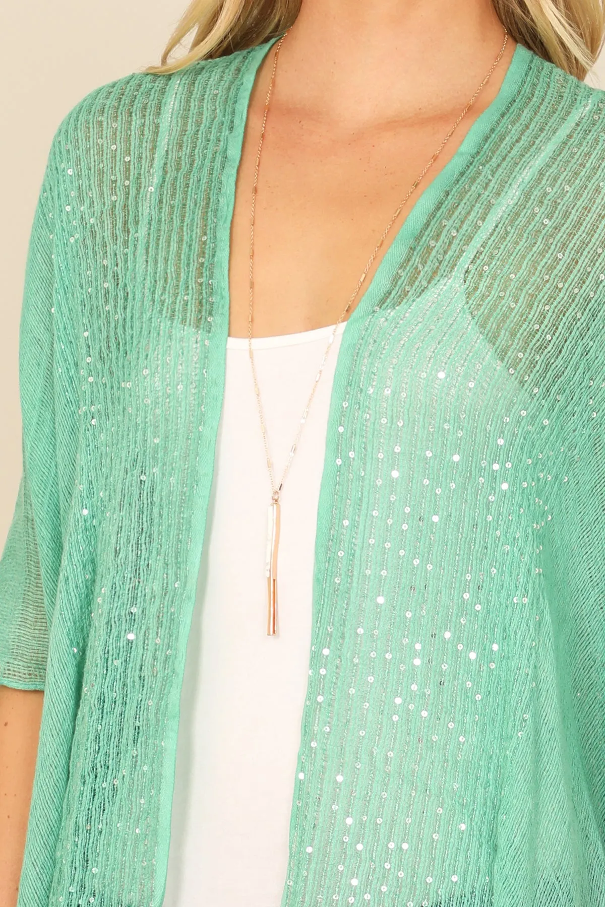 GLITTERED FRINGED OPEN CARDIGAN/6PCS