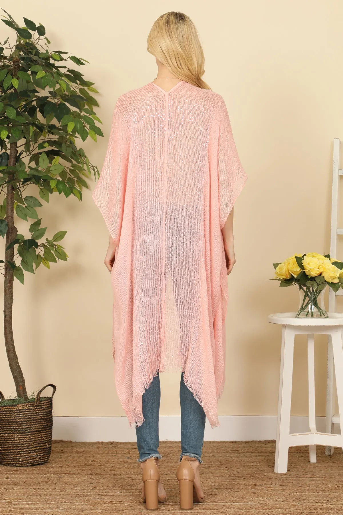GLITTERED FRINGED OPEN CARDIGAN/6PCS