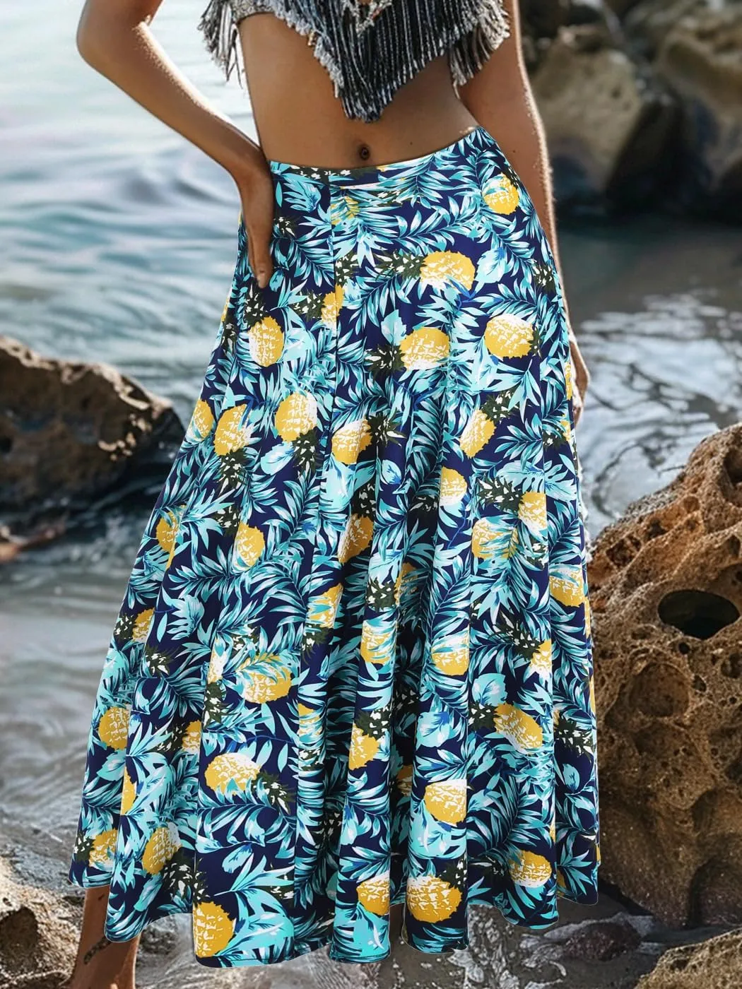 GORAIS Maxi Long Skirts for Women Boho Floral High Waist Skirt