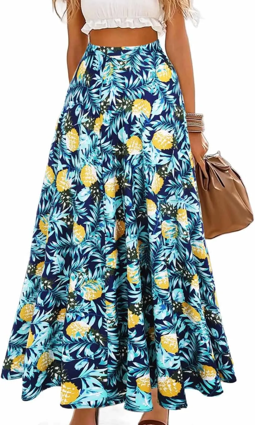 GORAIS Maxi Long Skirts for Women Boho Floral High Waist Skirt