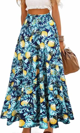 GORAIS Maxi Long Skirts for Women Boho Floral High Waist Skirt