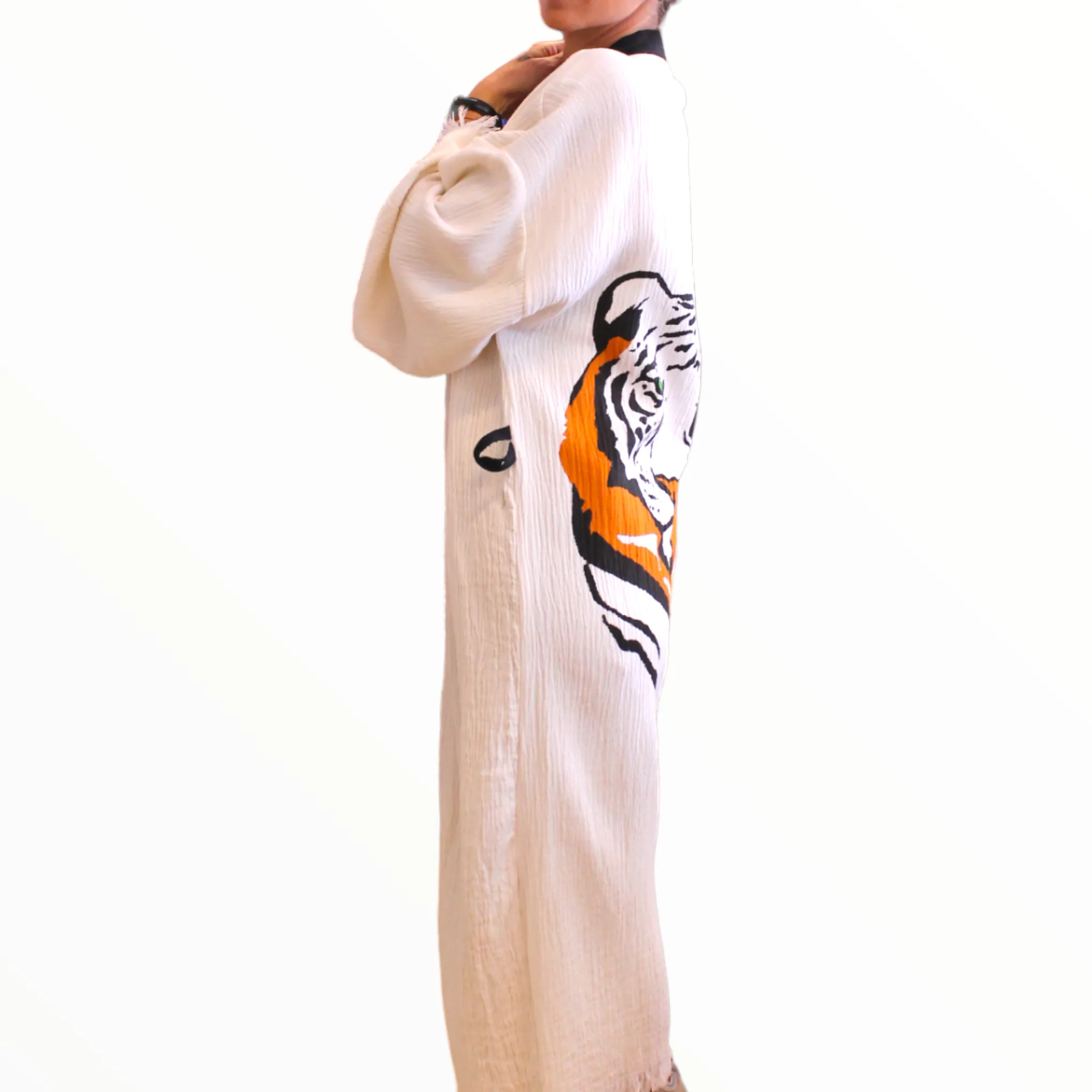 Hand-Made Block Print Leopard Kimono Robe Kaftan