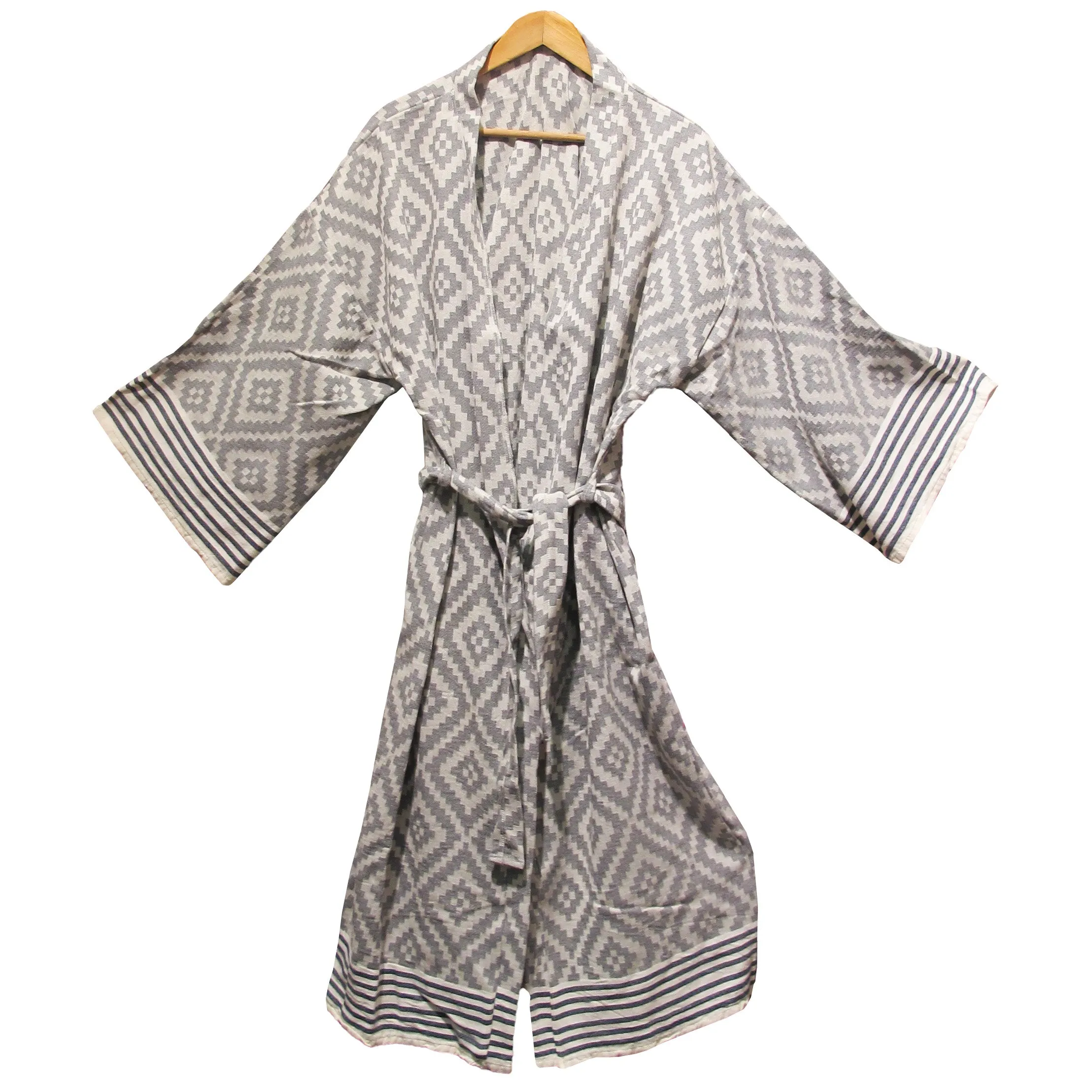 Hand-Woven Natural Cotton Grey Turkish Towel Kimono