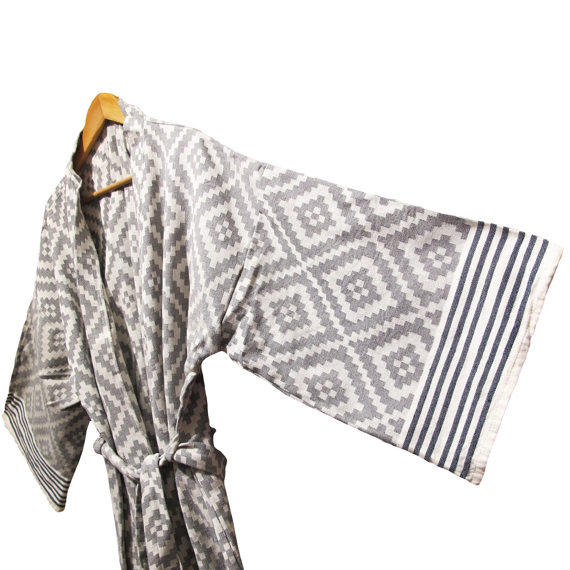 Hand-Woven Natural Cotton Grey Turkish Towel Kimono