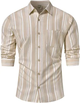 Hardaddy Men's Vertical Striped Dress Shirt Cotton Stripe Button Down Shirt Long Sleeve for Men with Pocket