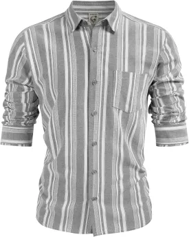 Hardaddy Men's Vertical Striped Dress Shirt Cotton Stripe Button Down Shirt Long Sleeve for Men with Pocket
