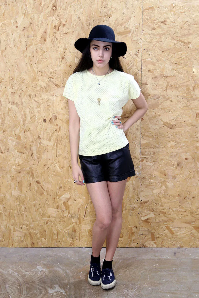 High Waist Black Leather Shorts with Pockets and Double Buttons