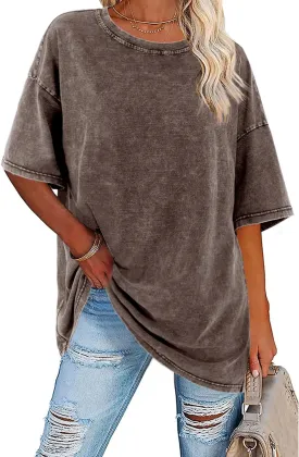 Imily Bela Womens Oversized T Shirts Vintage Cotton Tees Crewneck Short Sleeve Washed Summer Tunic Tops