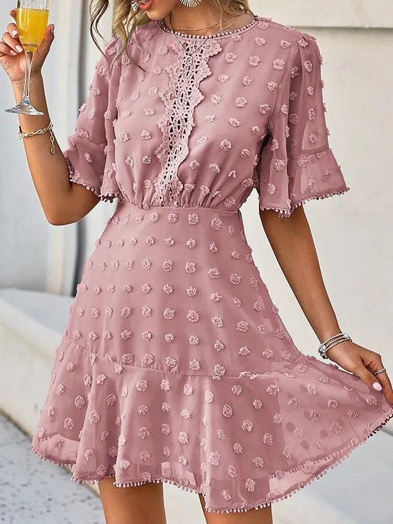 Jacquard Polka Dot Lace Fringed Dress