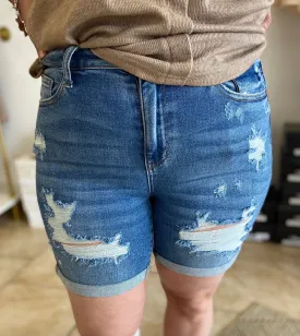 JB - High Waisted Mid Length Destroyed Shorts