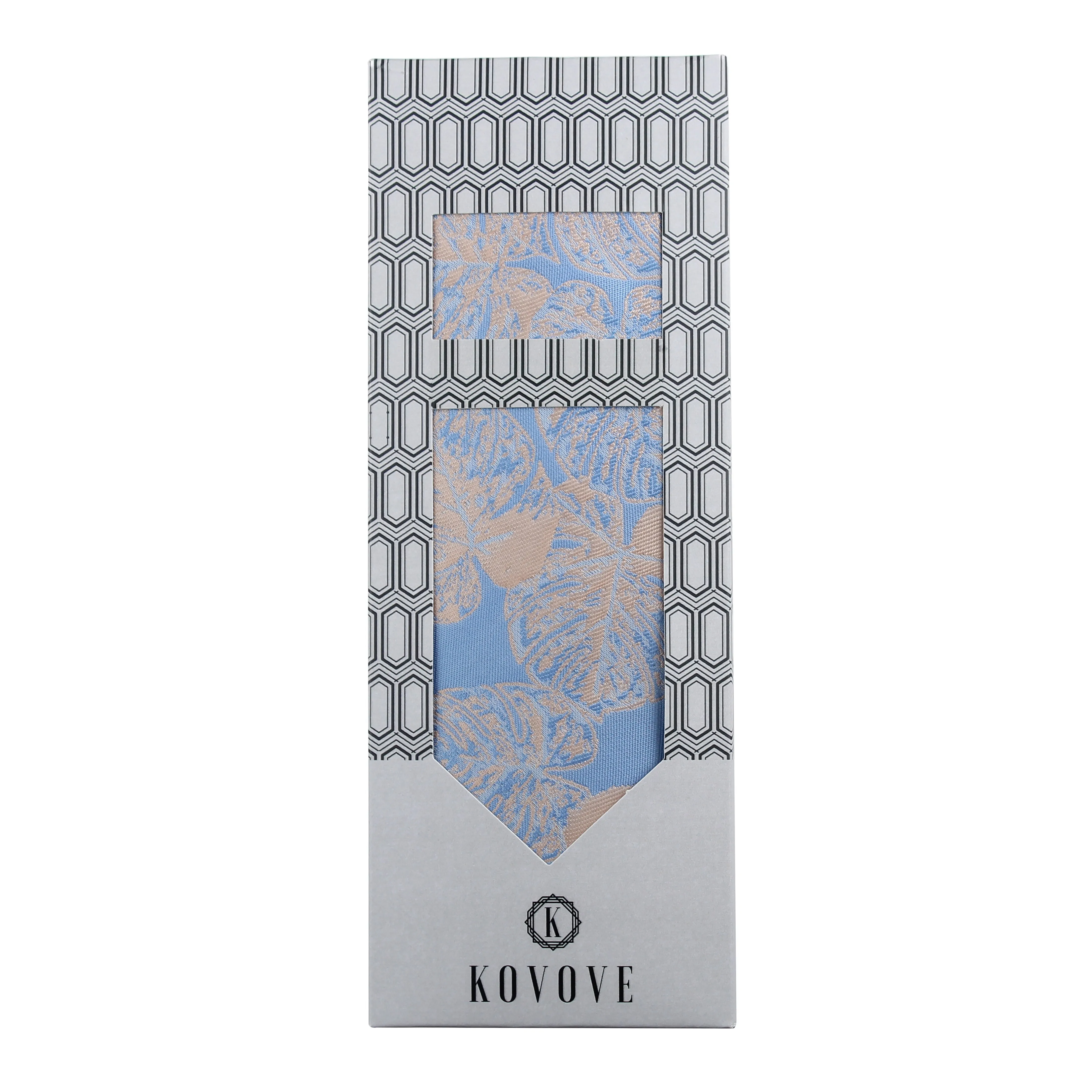 Kovove Blue Polka Dot Necktie and Pocket Square Gift Box