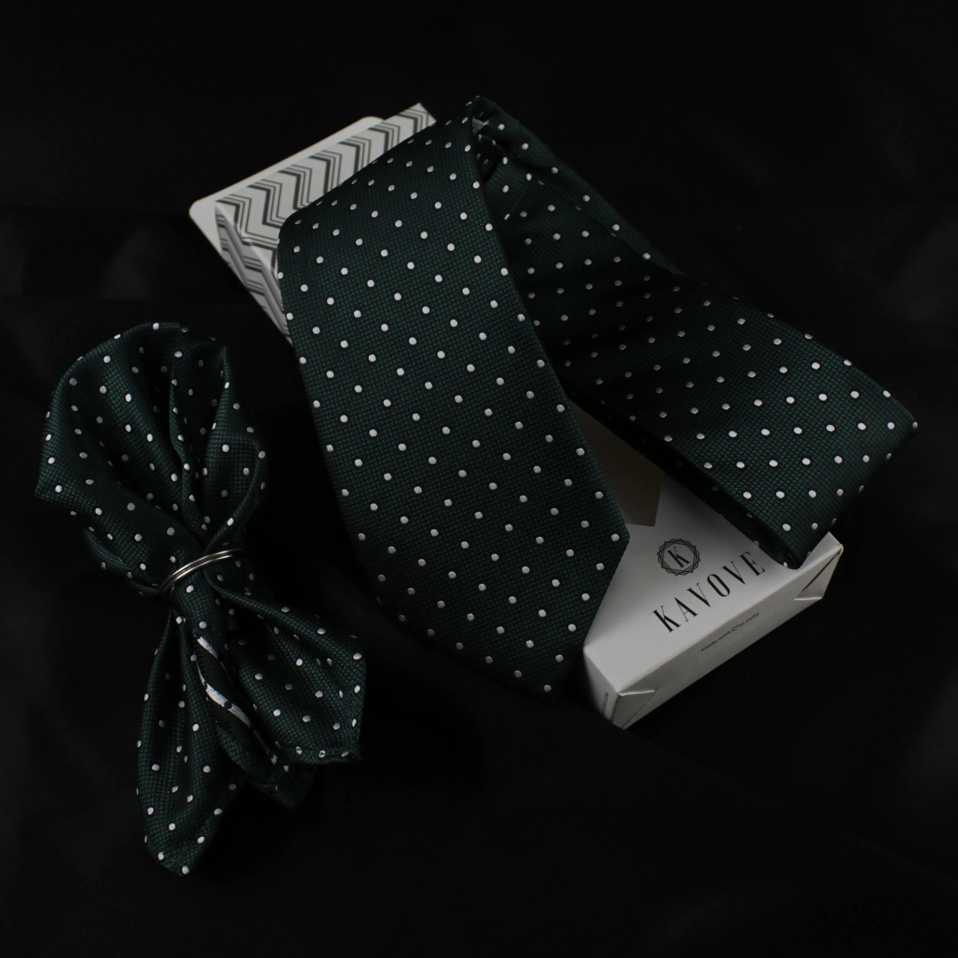 Kovove The Enchanting Polka Dot Green Necktie and Pocket Square Gift Box