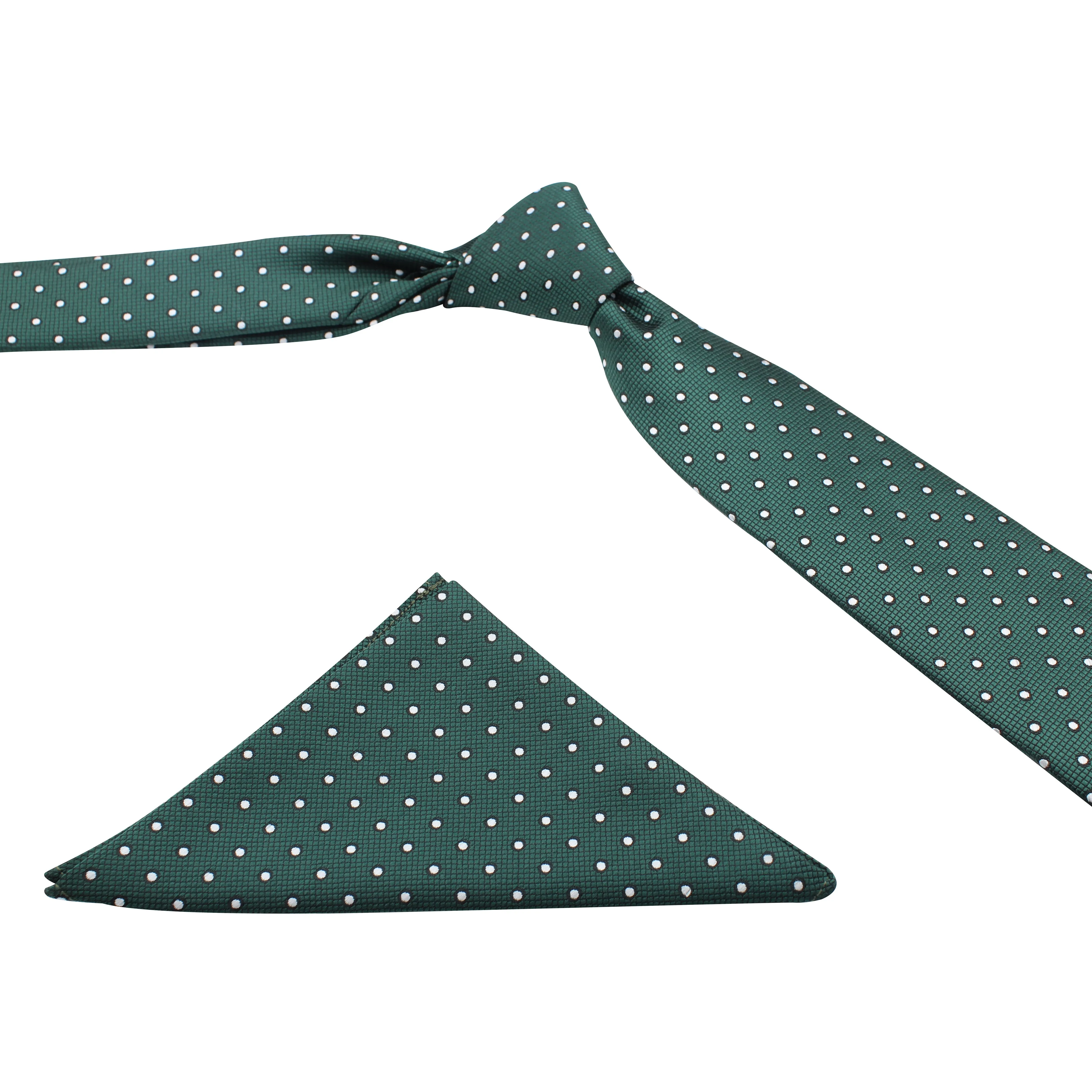 Kovove The Enchanting Polka Dot Green Necktie and Pocket Square Gift Box