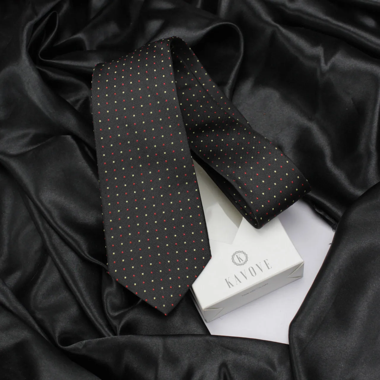 Kovove The Refreshing Twin Polka Dot  Black Necktie For Men