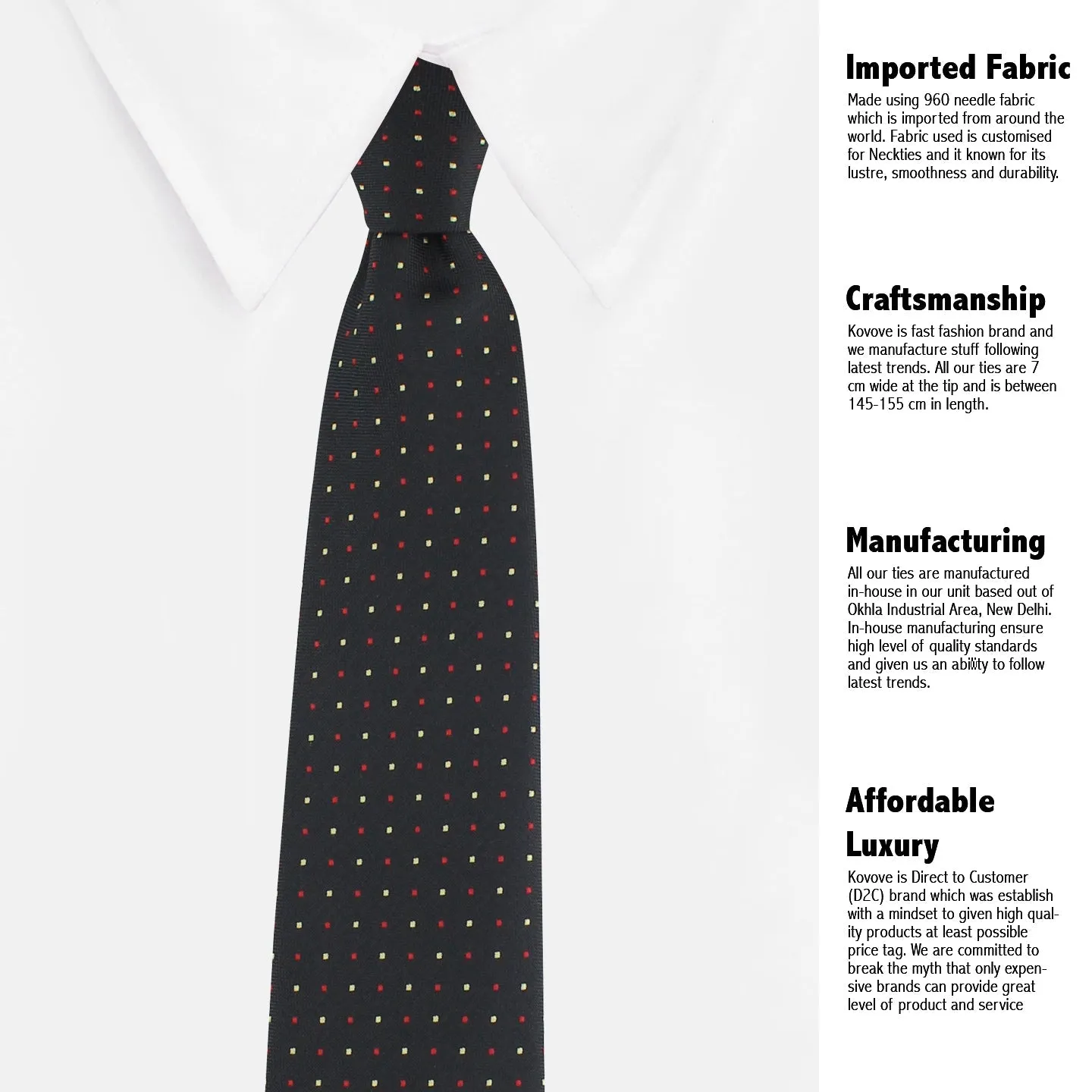 Kovove The Refreshing Twin Polka Dot  Black Necktie For Men