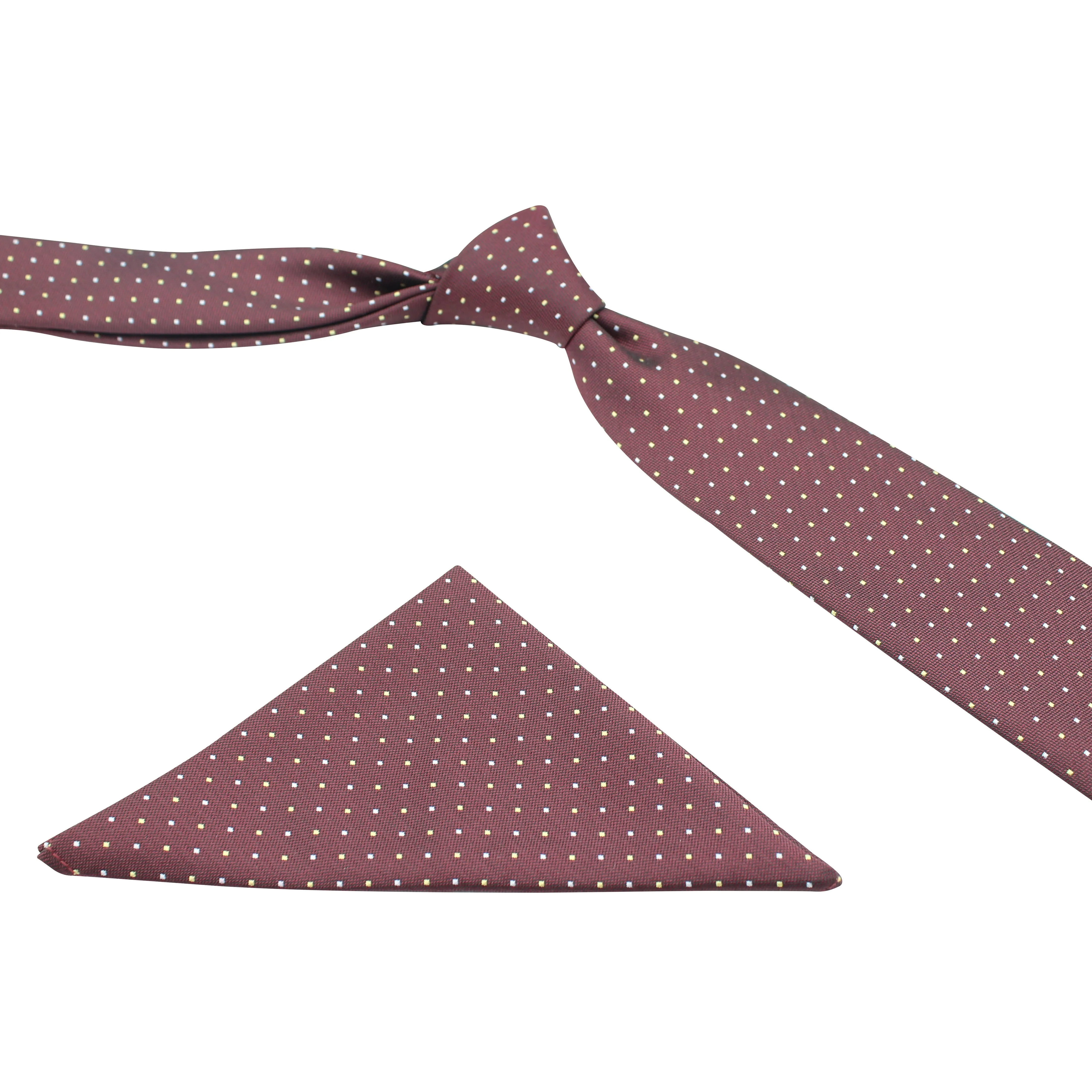Kovove The Refreshing Twin Polka Dot  Maroon Necktie and Pocket Square Gift Box