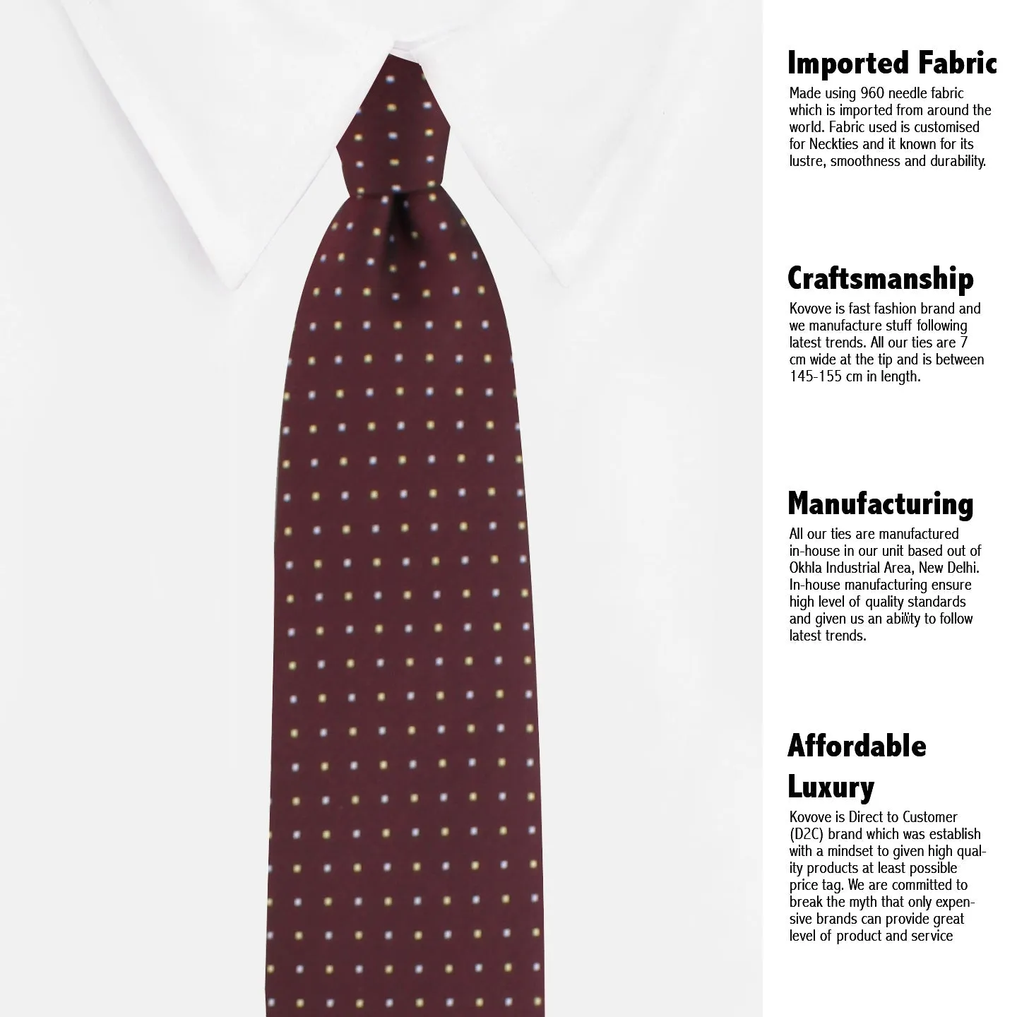 Kovove The Refreshing Twin Polka Dot  Maroon Necktie and Pocket Square Gift Box