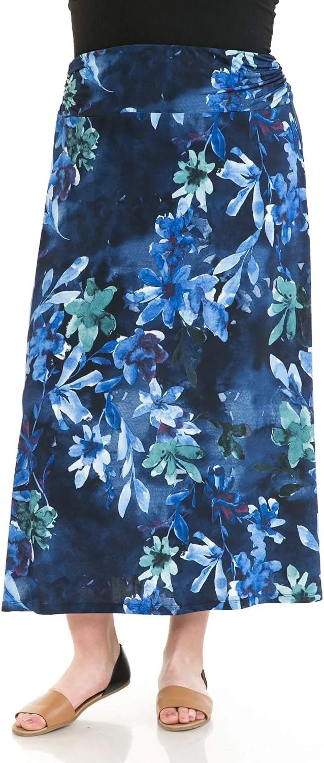 LEEBE Women and Plus Size Rushed Waist A-Line Casual Maxi Skirt (Small-5X)