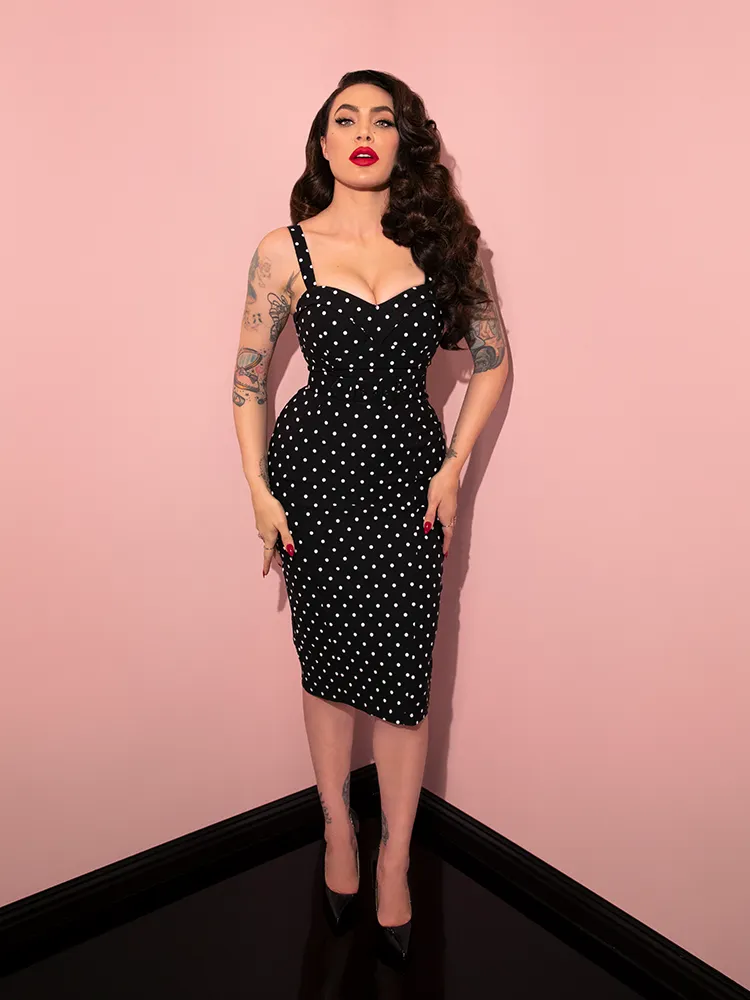 Maneater Wiggle Dress in Black Polka Dot - Vixen by Micheline Pitt