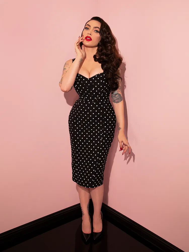 Maneater Wiggle Dress in Black Polka Dot - Vixen by Micheline Pitt