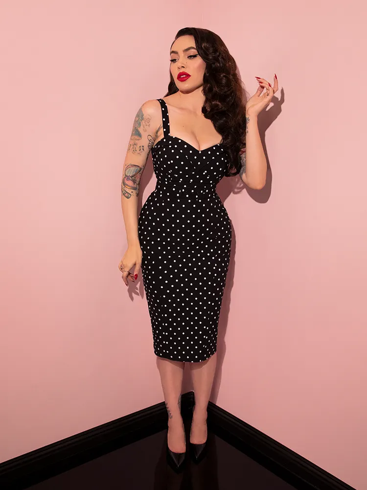 Maneater Wiggle Dress in Black Polka Dot - Vixen by Micheline Pitt