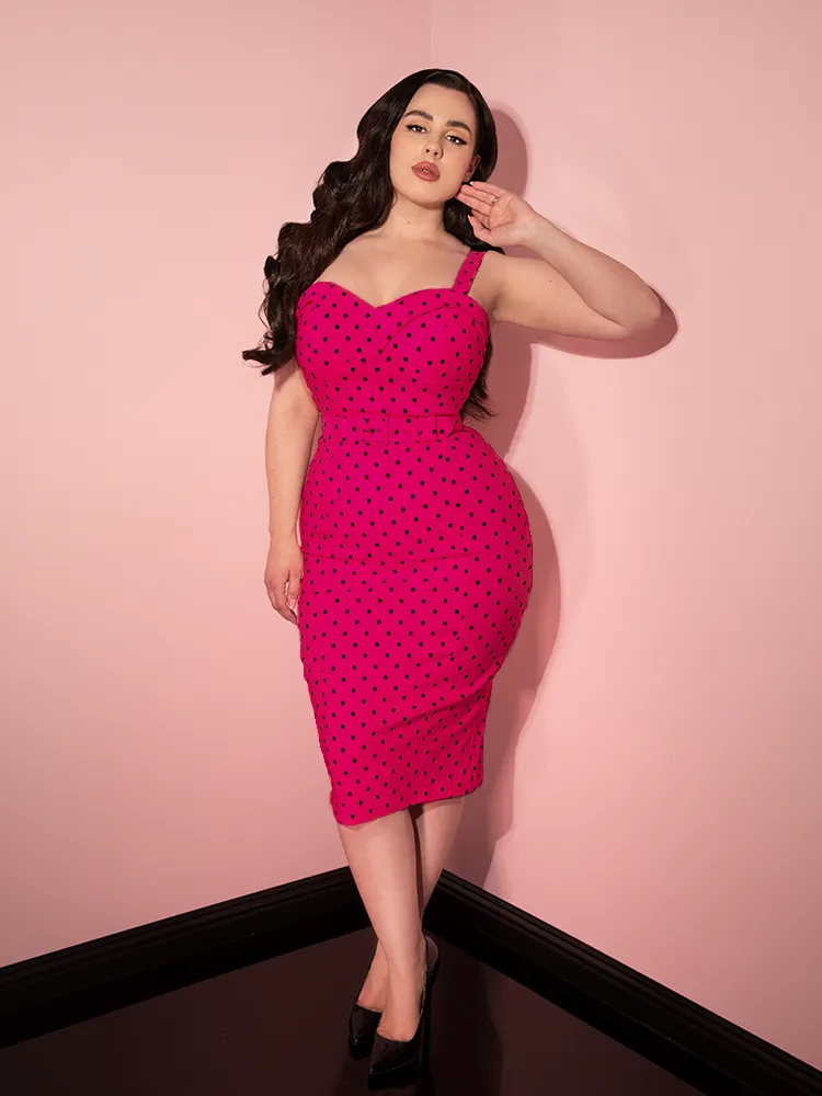 Maneater Wiggle Dress in Hot Pink Polka Dot - Vixen by Micheline Pitt