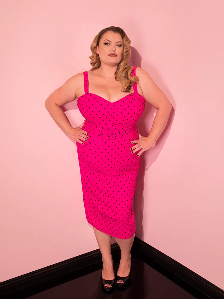 Maneater Wiggle Dress in Hot Pink Polka Dot - Vixen by Micheline Pitt