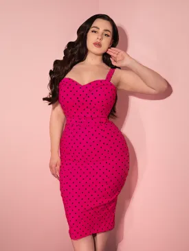 Maneater Wiggle Dress in Hot Pink Polka Dot - Vixen by Micheline Pitt