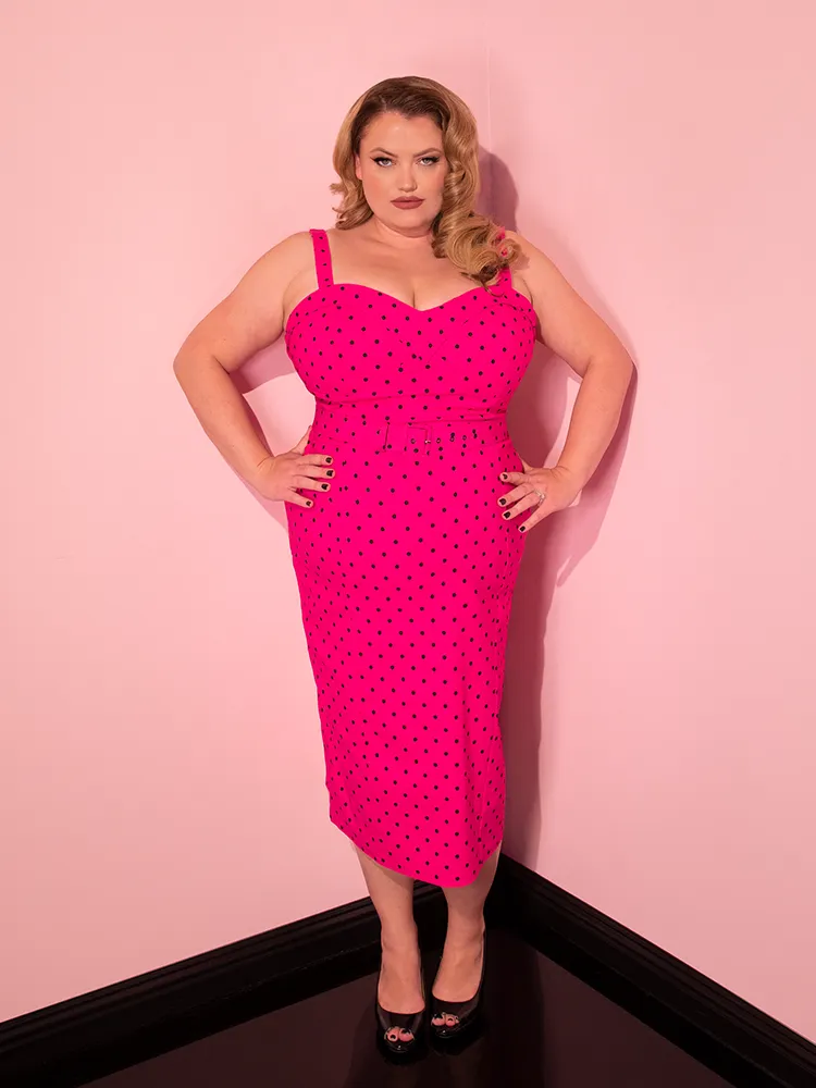 Maneater Wiggle Dress in Hot Pink Polka Dot - Vixen by Micheline Pitt