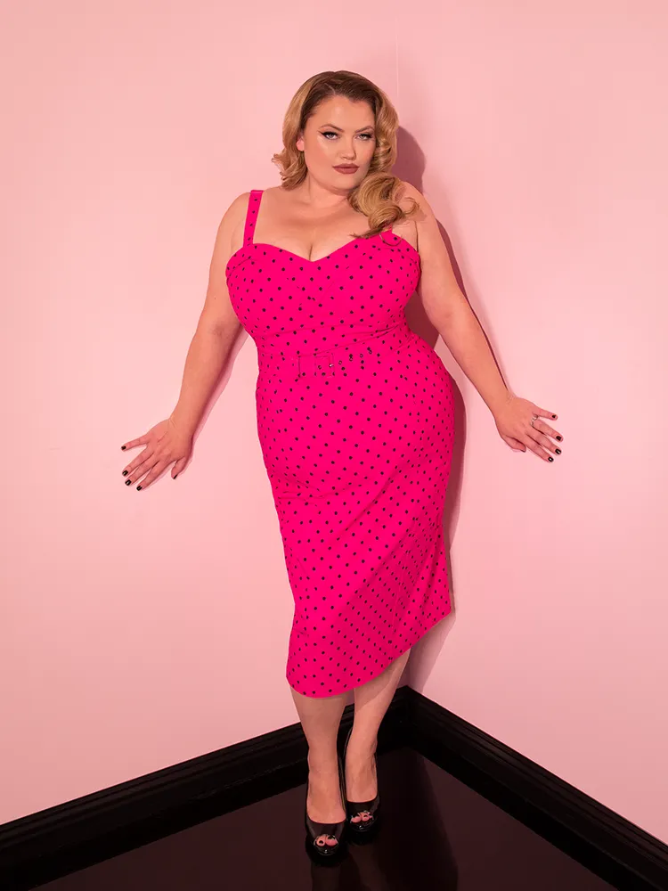 Maneater Wiggle Dress in Hot Pink Polka Dot - Vixen by Micheline Pitt