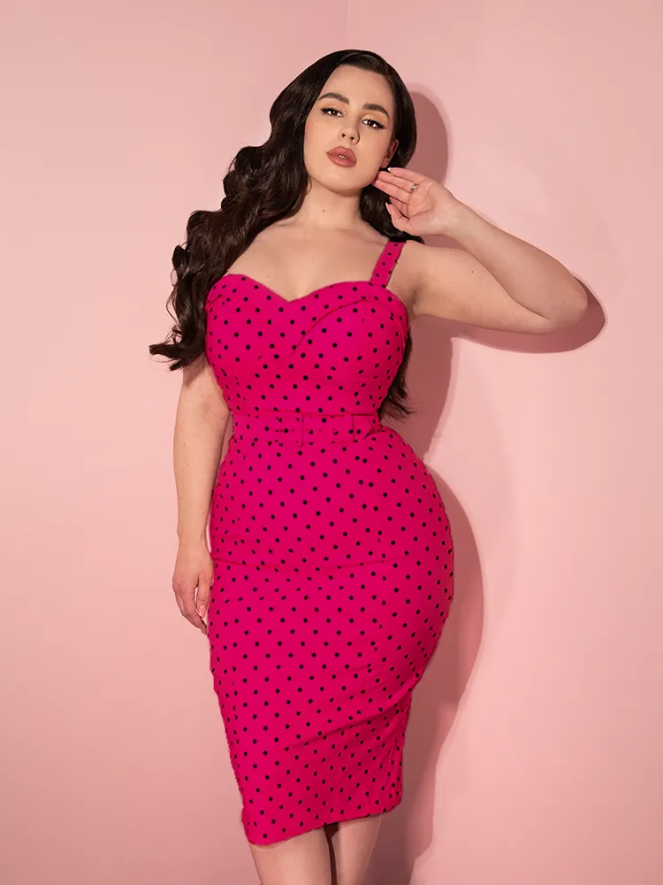 Maneater Wiggle Dress in Hot Pink Polka Dot - Vixen by Micheline Pitt