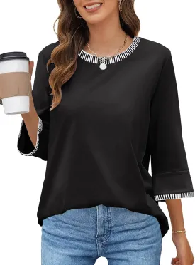 MEROKEETY Women's 3/4 Length Sleeve Tops Dressy Casual Crew Neck Loose Trendy Spring Blouses T Shirts